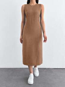 Vestido midi de verano de unicolor informal sin mangas con abertura lateral