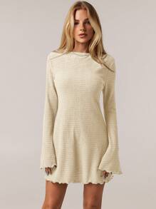 SHEIN Forever 21 1pc Women Casual Solid Color Elegant Flare Sleeve Dress, Spring/Summer - Apricot - View 6