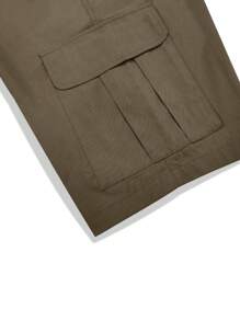 Manfinity Roughcore Loose-Fit Men's Cargo Shorts With Flap Pockets, Side Drawstring Waist Men Cargo Shorts - Mocha Brown - View 7