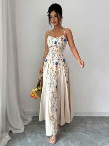 Elenzga Floral Print Patchwork Sleeveless Dress Floral Formal Dress Long Dress Summer Garden Party Formal Dress Sundress Long Fashionable Dresses