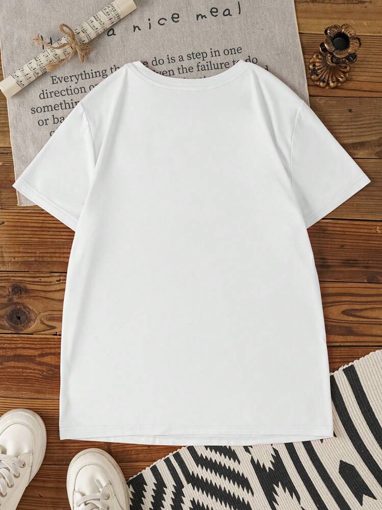 Selamara Leopard Print Heart Sequins White Casual Women's T Shirt - White - View 2