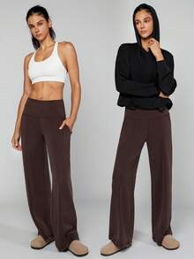 GLOWMODE 30" Regular SoftCalm Modal Silk Touch Wide Leg High Waist Lounge Pants With Side Pockets Daily Casual Spring Summer - Chocolate Brown - View 7