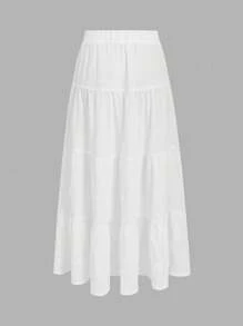 SHEIN EZwear Váy bánh thêu hình bướm ba chiều nhiều lớp cho kỳ nghỉ thường ngày của phụ nữ, phù hợp cho kỳ nghỉ mùa hè và mùa xuân - trắng - Xem 2