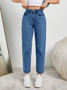 SHEIN PETITE JEAN AZUL CLARO DE TALLE ALTO CORTE DE MAMÁ PARA PETITE
