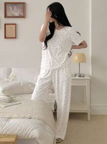 DAZY Ditsy Floral Patchwork Women Pajama Set - White - View 6
