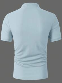 Manfinity Homme 男士夏季休闲拼布口袋短袖 Polo 衫浅灰色男士贴袋 Polo 衫，适合商务通勤，短袖常规版型 Polo 衫，浅灰色面料，适合办公室风格，男士 Polo 衫，老钱风格 - 淺灰色 - 查看 2