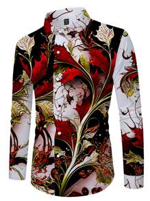 Manfinity AFTRDRK 男士复古花卉图案印花长袖衬衫，适合春秋季节，休闲舒适衬衫可作为礼物 男士真丝衬衫 男士奢华衬衫 抽象印花长袖衬衫 男士印花衬衫 奢华印花衬衫 - 彩色 - 查看 4