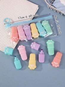 6pcs/Set Cute Cartoon Highlighter Pen Mini Fluorescent Pen Student Drawing Watercolor Pen Set