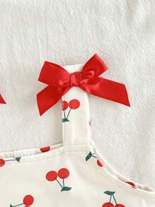 SHEIN Vintaside Kids Baby Girls Fashionable Cherry Print Strap Vest And Shorts Set, Embroidered Pattern Cherry Baby Outfit - Multicolor - View 3