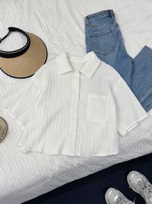 Comfortcana Plus Size Women's Single-Breasted White Woven Loose Casual Shirt,Going Out Tops Women - White - View 5