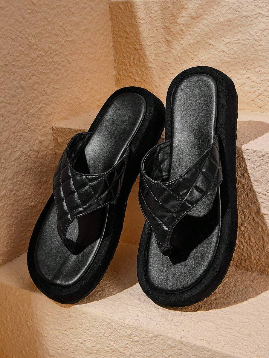 HighSole 女士黑色厚底坡跟凉鞋