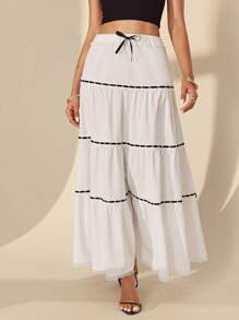Almamuse Falda elegante y versátil con decoración de lazo para mujer, estilo casual - Blanco - Ver 6