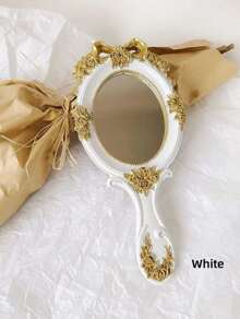 1pc Resin Hand Mirror Ins Style Small Mirror High-End Princess French Hand Mirror Baroque Style Creative Retro Handle Mirror Best Gifts Birthday Graduation Home Decor Back To School Room Decor School Supplies - Multicolor - View 9