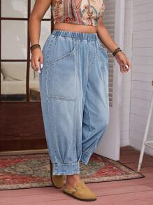 EMERY ROSE Women Plus Size Non-Elastic Waist Casual Jeans - Light Wash - View 5