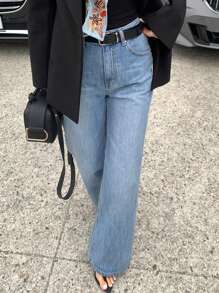 DAZY Light Blue Washed Slim Straight Leg Long Casual Jeans, All Season - Light Wash - View 6