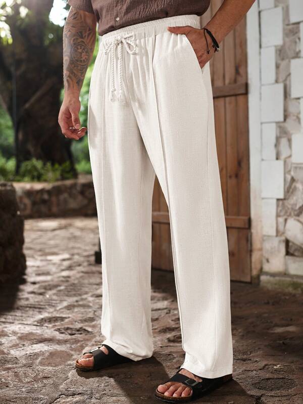 ResortEase Plus Size Men Casual Solid Color Drawstring Waist Pants