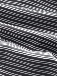 SHEIN MOD Collar Short Sleeve Ruched Asymmetrical Hem Striped Office Shirt - Black - View 3