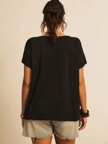 SHEIN VCAY Camiseta holgada con estampado de corazón en estilo bohemio y casual para talla grande, sencilla y de moda para uso diario en verano