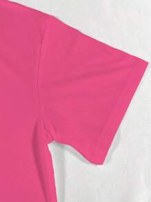 SHEIN LUNE Camiseta de talla grande estampada con "La amabilidad es gratis" - Rosa Fucsia - Ver 4