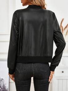 SHEIN Tall Standard Size Women Regular Fit Solid Color Long Sleeve Zipper Collar Casual Baseball Jacket Fall Winter Cloth For Women