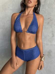 Aloruh Conjunto de bikini de moda sexy, perfecto para fiestas, festivales de música, natación, vacaciones en la playa, trajes de baño para mujer - Azul - Ver 6