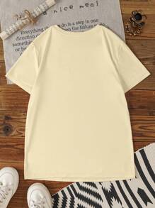 INAWLY Leopard Heart Heart Sequins Khaki Labeled Casual Women's T-Shirt - Khaki - View 2