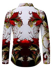 Manfinity AFTRDRK 男士复古花卉图案印花长袖衬衫，适合春秋季节，休闲舒适衬衫可作为礼物 男士真丝衬衫 男士奢华衬衫 抽象印花长袖衬衫 男士印花衬衫 奢华印花衬衫 - 彩色 - 查看 2