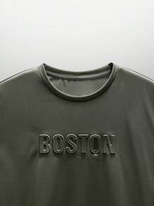 NEON BLANC Men's Letter Embossed Tee Without Necklace, Summer, Streetwear Inspired - Army Green - View 4