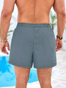 Manfinity Swimmode Men's Geometric Print Beach Shorts, Casual Holiday Style - Mint Green - View 2