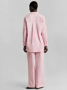 Ontre 现代都市风格，极简舒适风格，粉色，女式两件套，长裤，真口袋，翻领，长袖衬衫，松紧腰，长裤，日常穿着，通勤穿着，休闲穿着，商务休闲装，2025年新品，初秋 - 粉色 - 查看 7