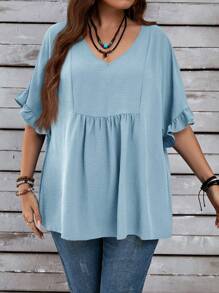 EMERY ROSE Áo kiểu nữ cỡ lớn dáng rộng, thoải mái, tay bồng, thích hợp cho kỳ nghỉ hè, quà tặng cho mẹ, phong cách Bohemian, nghỉ xuân, tiệc tùng, đồng quê. - Màu xanh nhạt - Xem 4