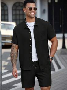 Manfinity CasualCool 大码男士休闲纯色简约纽扣衬衫套装