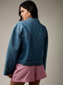 MISSGUIDED Áo khoác denim Trucker phong cách phương Tây cỡ lớn vừa vặn thoải mái thời trang thu đông dạo phố cổ điển lấy cảm hứng từ áo khoác ngoài - Rửa trung bình - Xem 2