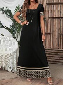 EMERY ROSE Đầm maxi dài tay ngắn cổ vuông in họa tiết, đầm hoa mùa hè dáng rộng phong cách Boho phù hợp đi chơi, đầm thanh lịch, đầm thường ngày. - Nhiều màu - Xem 3