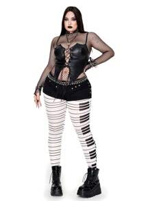 Whyspr 深色钢琴键盘印花复古高弹透明紧身裤