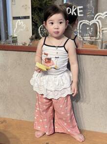Dazy Kids 女婴（婴儿/幼儿）可爱韩版休闲荷叶边系带裙蕾丝裤，夏季 - 白色 - 查看 6
