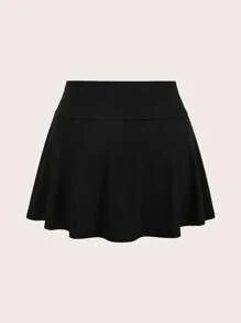 SHEIN BASICS Fustă casual tricotată în culori solide pentru femei, mărime plus, cu model ruched