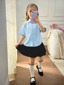 SHEIN Leap Crew Giovane Girl Blu per il ritorno a scuola, con fiocco casual a righe - Rosa - Visualizzare 2