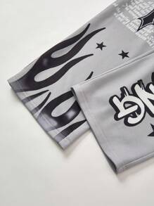 SHEIN 1 件青少年男孩休闲运动学院街头灰色喇叭裤，带涂鸦图案，适合返校，适合生日派对、晚会、表演、婚礼、洗礼、开幕式，适合日常穿着，适合上学，适合旅行，适合运动，适合春、秋、冬季 - 灰色 - 查看 4