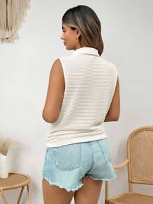 Flirla Plus Size Women Twist Knot Decor Single Button Casual Sleeveless Shirt, Summer - Apricot - View 2