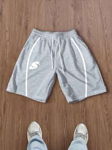 Manfinity Roghcode 男士字母印花抽绳腰口袋休闲短裤