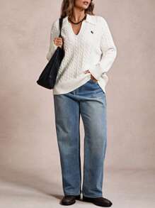 Freevana 大码女式时尚宽松针织衫，翻领设计，显瘦减龄，套头衫，适合外出、冬季休闲、工作、返校、秋季等各种场合，也适合教师、乡村音乐会、西部、波西米亚风、锐舞派对、复古、2000年代风格等各种秋季穿着。大码乡村、老钱、波西米亚休闲秋季风格。