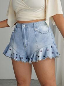 Elenzga Plus Size Women's Casual Non-Stretch Denim Shorts, Summer - Medium Wash - View 3
