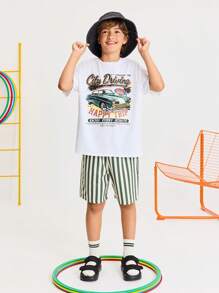 Leap Crew Leap Crew Set per ragazzi pre-adolescenti composto da maglietta a maniche corte con collo tondo, spalle scese, e pantaloncini a righe, look casual e minimalista, confortevole