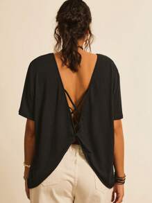 SHEIN VCAY 大碼露背交叉後扭結T恤