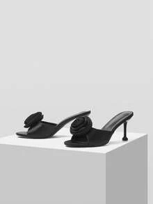 MOTF PREMIUM WOMEN'S ELEGANT ROSE FLORAL SLIP-ON SANDALS, COMFORTABLE AND STYLISH FOR DATE/VALENTINE'S DAY OCCASION SPRING SHOES SUMMER - Black - View 9