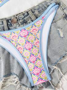 Swim SXY 夏季花卉印花吊带露背度假风女式两件套泳衣套装 - 彩色 - 查看 7