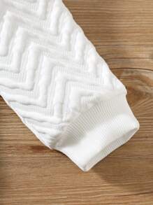 男童休闲舒适多功能波浪纹理面料圆领保暖加厚卫衣，校服 - 白色 - 查看 6