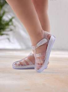 Cozy Pixies 1 Pair Fashionable Versatile Cute Transparent Crystal Soft Bottom Beach Sandals, Suitable For Spring/Summer, Infants - White - View 2