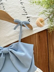 SHEIN LMoss Kids Đầm dự tiệc màu tương phản cổ điển trang trí nơ thanh lịch thời trang cho bé gái - Màu xanh lam - Xem 5